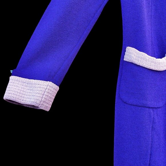 80s Purple Knit Dress Color Block Anne Marie Jones Size 10 With Pockets - Picture 6 of 14